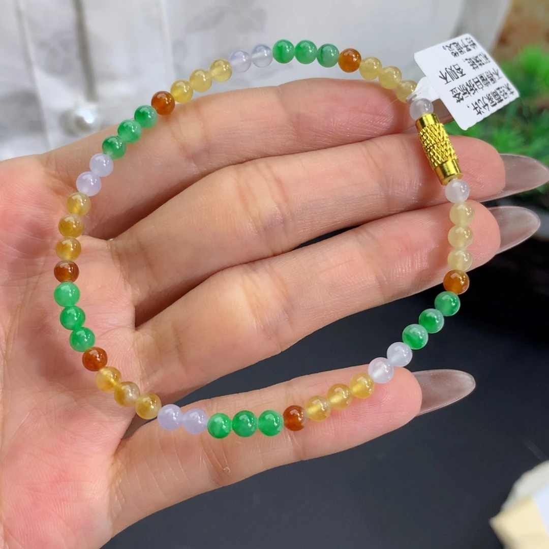 翡翠未镶嵌手串卡3.7冰胶多宝小米手串