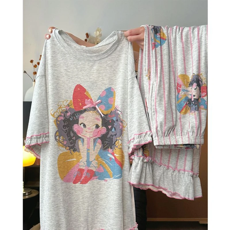 韩版可爱少女公主风卡通印花短袖睡衣女春夏款2025新款家居服套装