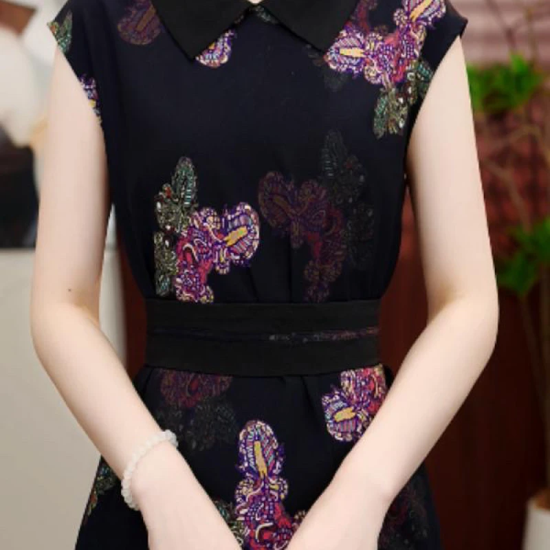 [送腰封25款专柜夏季新品墨低碟影收腰贵妇连衣裙E-1034