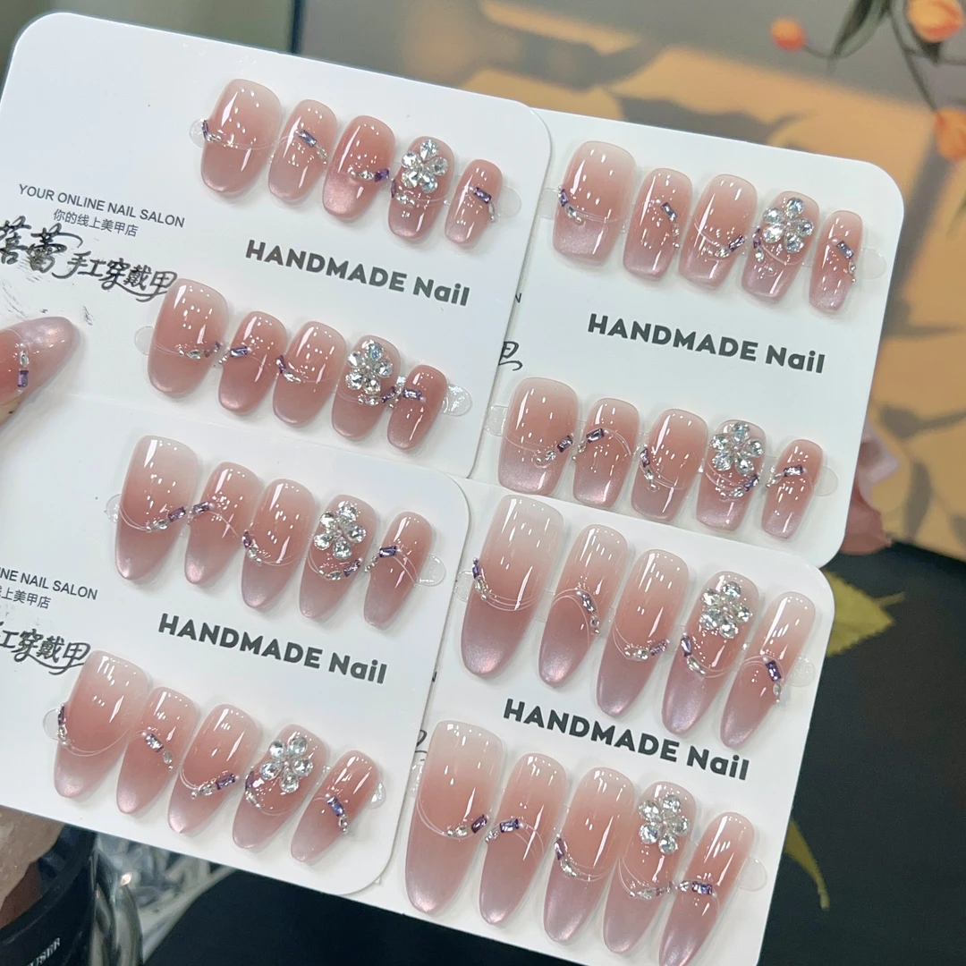 【生如夏花】紫色猫眼显白温柔纯手工穿戴甲贴钻美甲