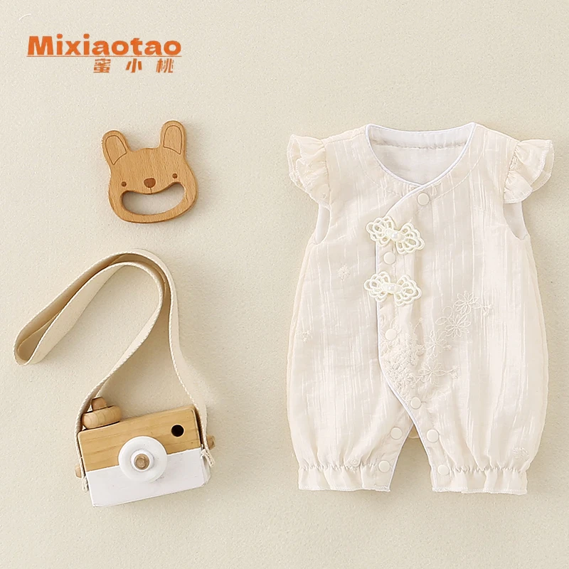 夏款月下清荷闭档哈衣裙子幼儿夏季哈衣宝宝婴儿儿童衣服旗袍
