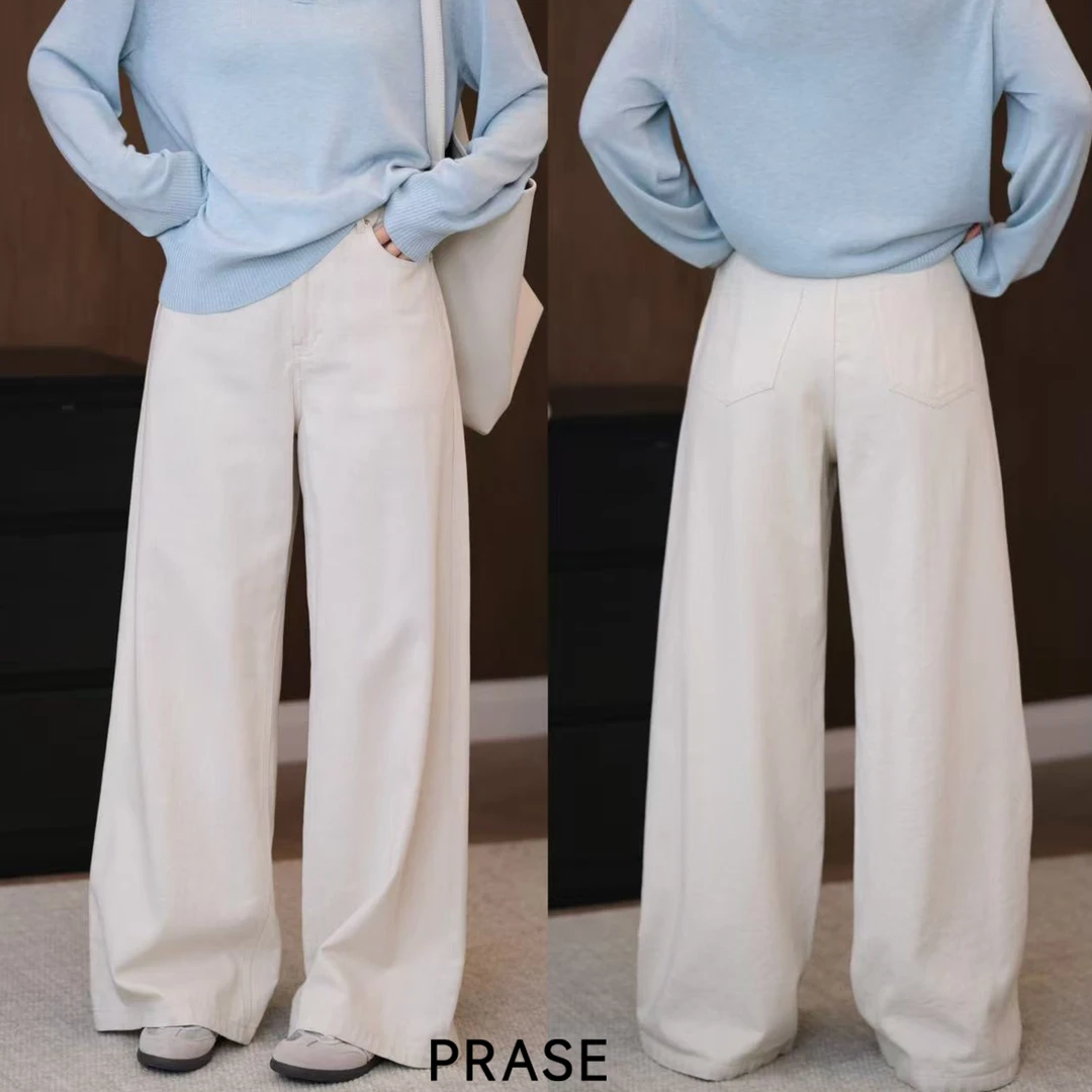 PRASE·噜【雪原漫步】微胖轻奢设计款春百搭纯色直筒牛仔裤PR502C03