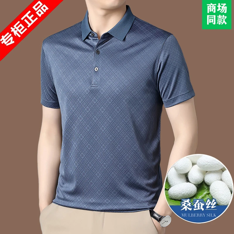 高档桑蚕丝短袖t恤男夏季新款意大利轻奢半袖中年商务休闲上衣潮