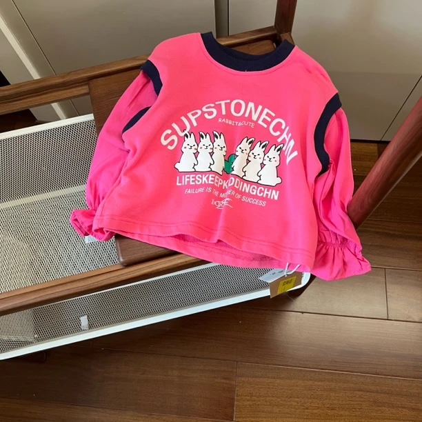 【编号D407】C278-20-儿童6只小粉兔卫衣 玫红色-YJ