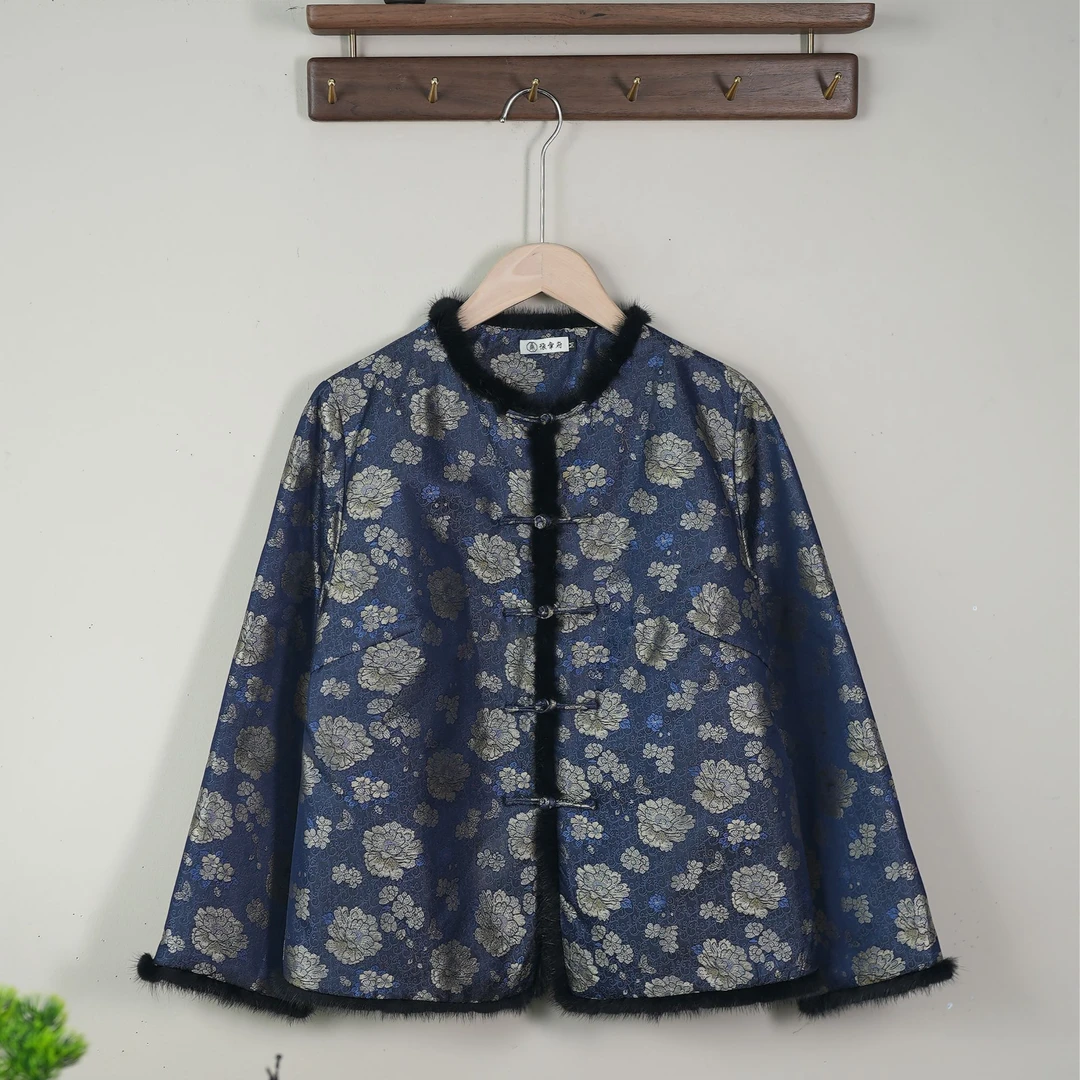 【倾城棉服】百分百宋锦高级感国风中式水貂毛棉服外套