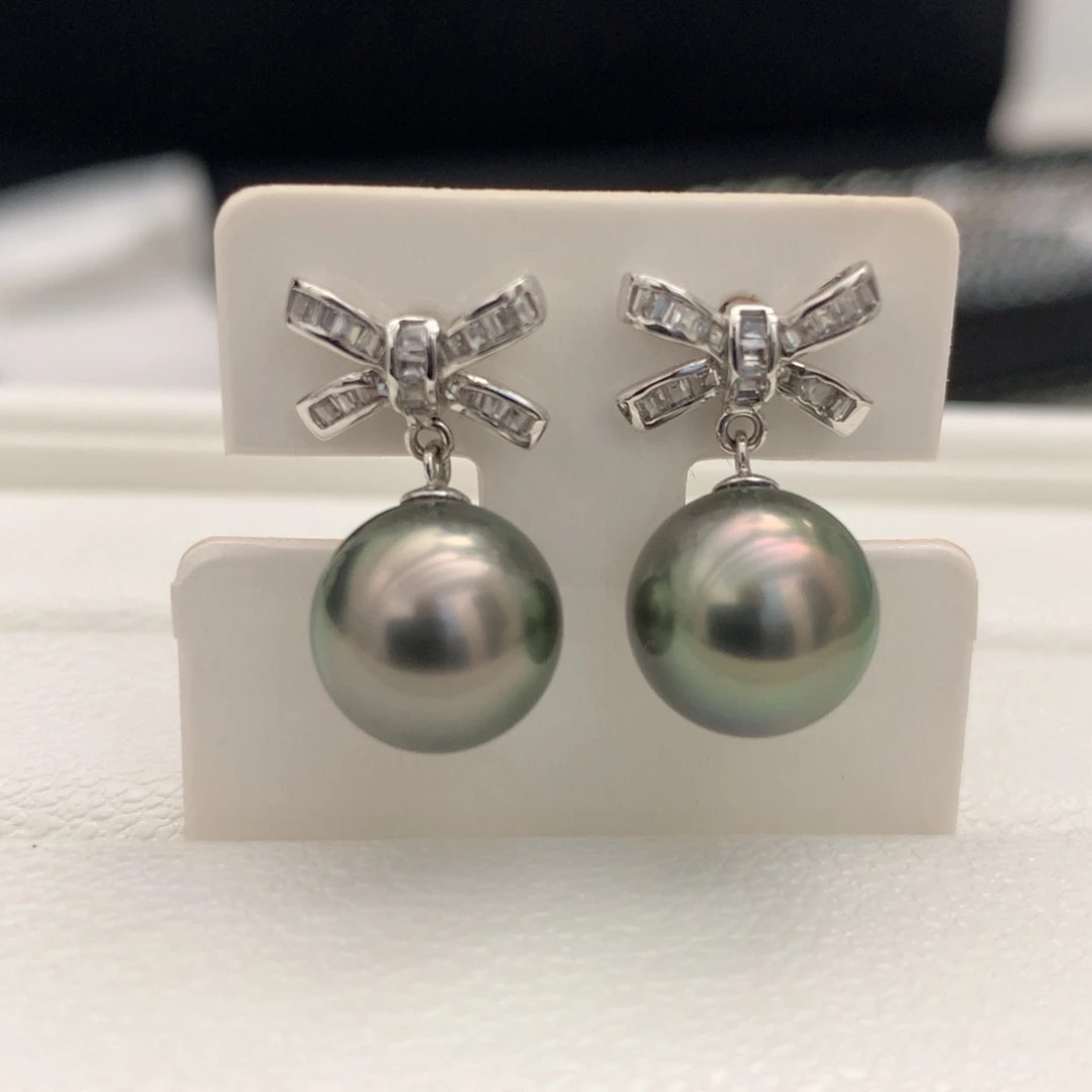 耳饰海水珍珠18K金镶嵌10.3mm黑珍珠耳坠