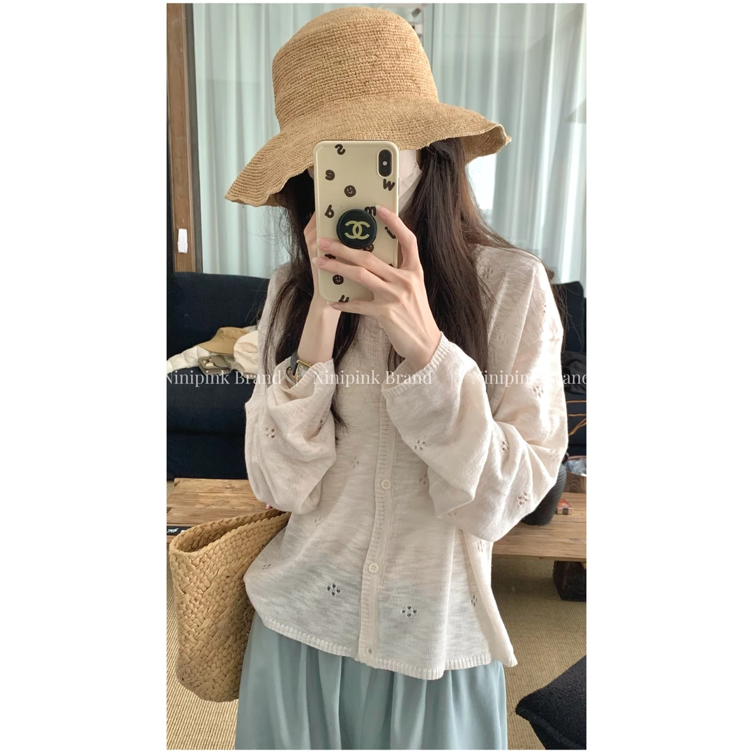 庄不腻春夏新款【欧尼开衫】镂空钩花针织衫外套温柔显瘦薄上衣9043