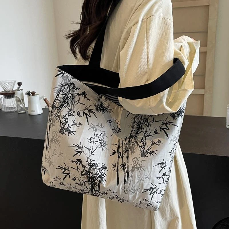 中式国风刺绣帆布包包女大容量单肩手提袋小众百搭上课通勤托特包