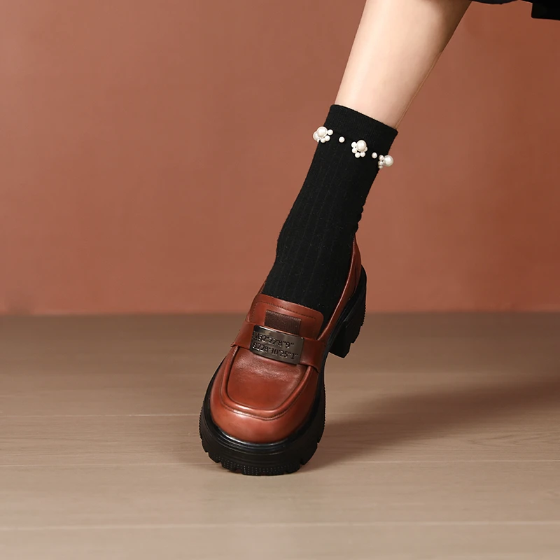 【断码浮力】复古时尚休闲百搭减龄厚底软底乐福鞋小皮鞋子女031010