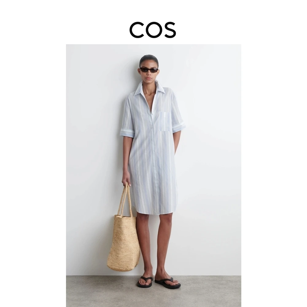 COS女装 休闲版型条纹中袖衬衫连衣裙2025夏季新品1293706001
