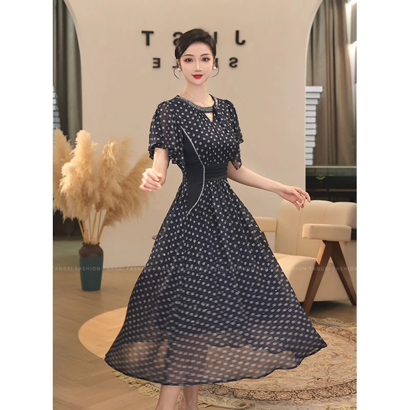 2025夏季新款【H-X380】法式小众高级感气质风蓝色收腰显瘦连衣裙子