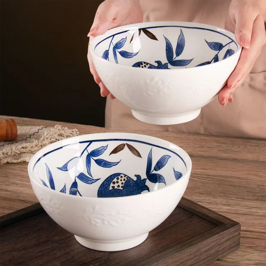 家用7英寸大碗简约竖纹大汤碗陶瓷加厚泡面碗日式山田饭碗沙拉碗