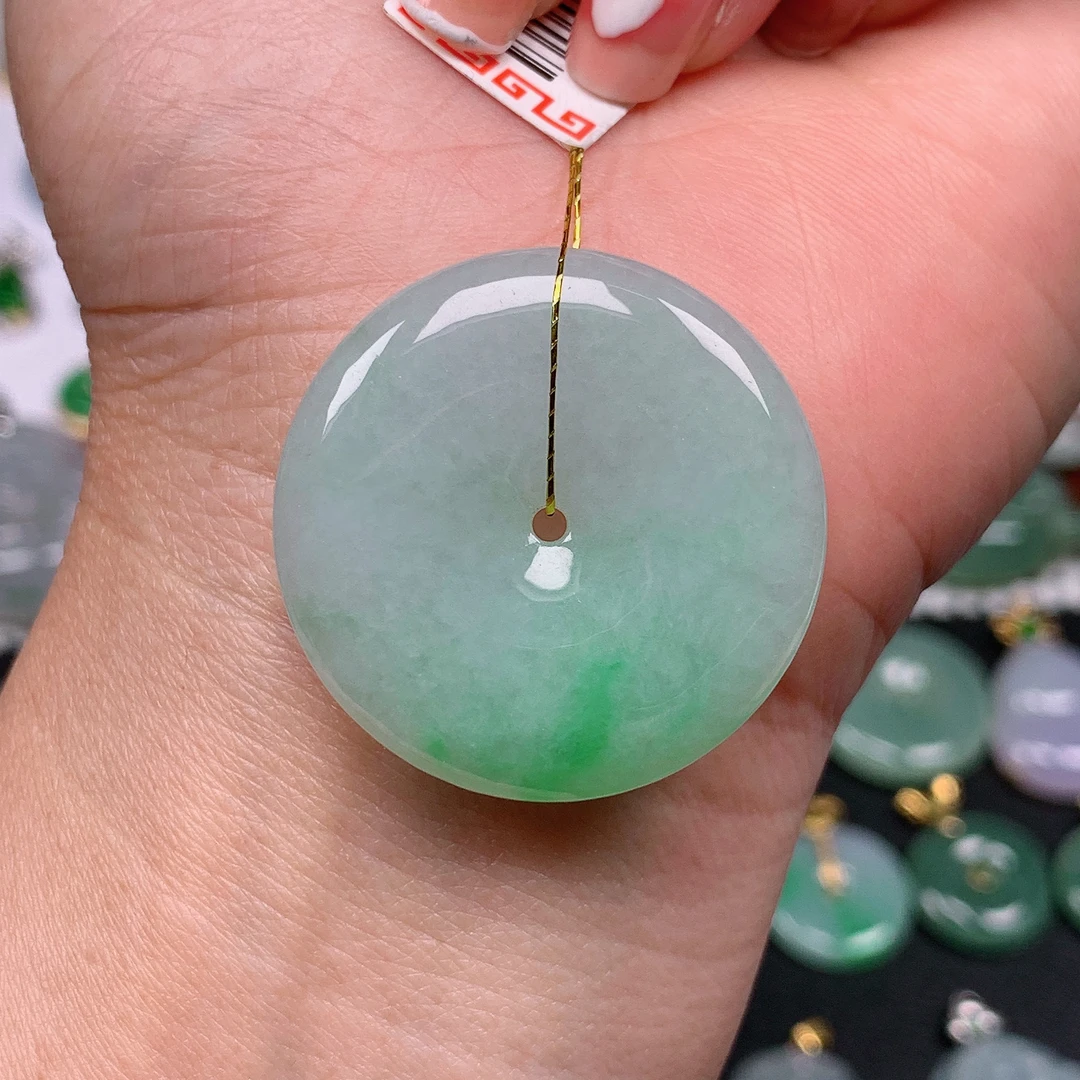 缅甸天然翡翠A货 飘花平安扣吊坠18/827尺寸30.8.x5.3