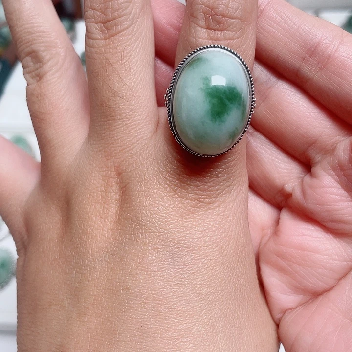 娜***）透闪石-蛇纹石玉银S925镶嵌戒指