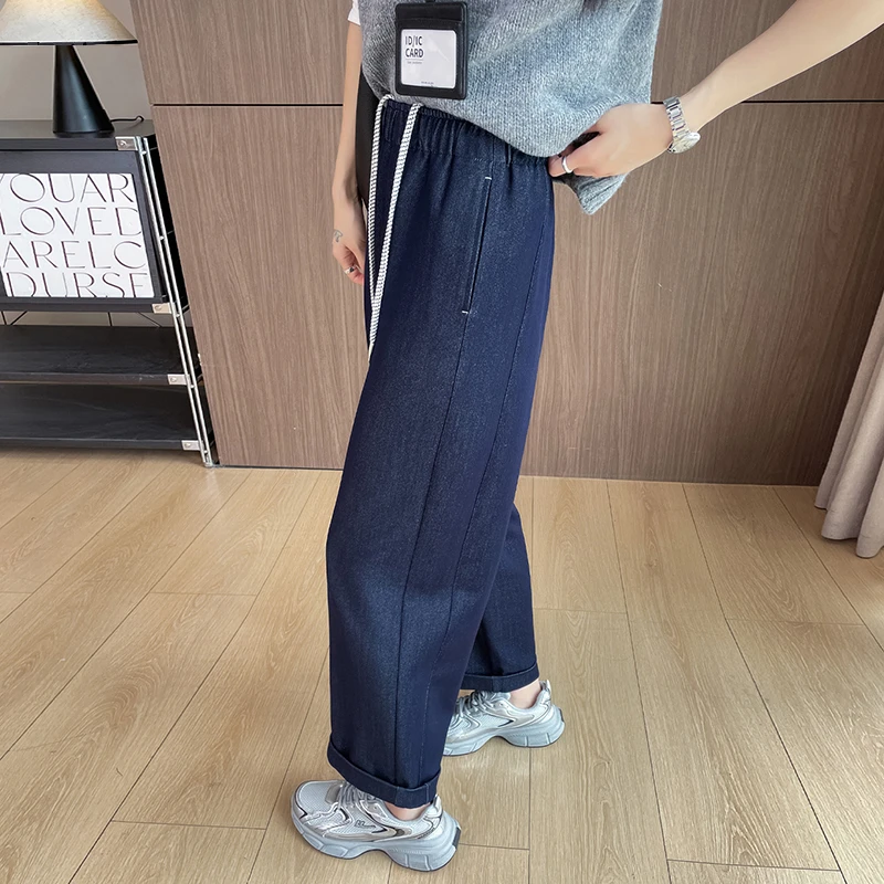 卷边弯刀阔腿牛仔裤女2025秋季新款翻边高腰显瘦宽松垂感直筒裤