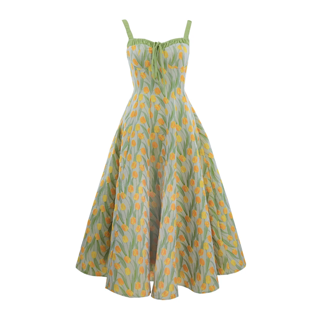 LAOXIAO 复古法式初春甜美收腰显瘦小个子吊带裙气质连衣裙482