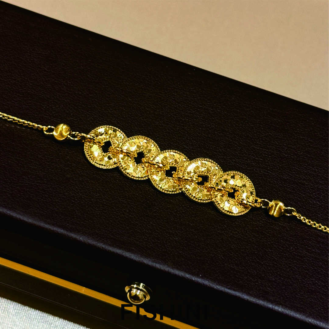 925银手链 五帝钱手链复古金色