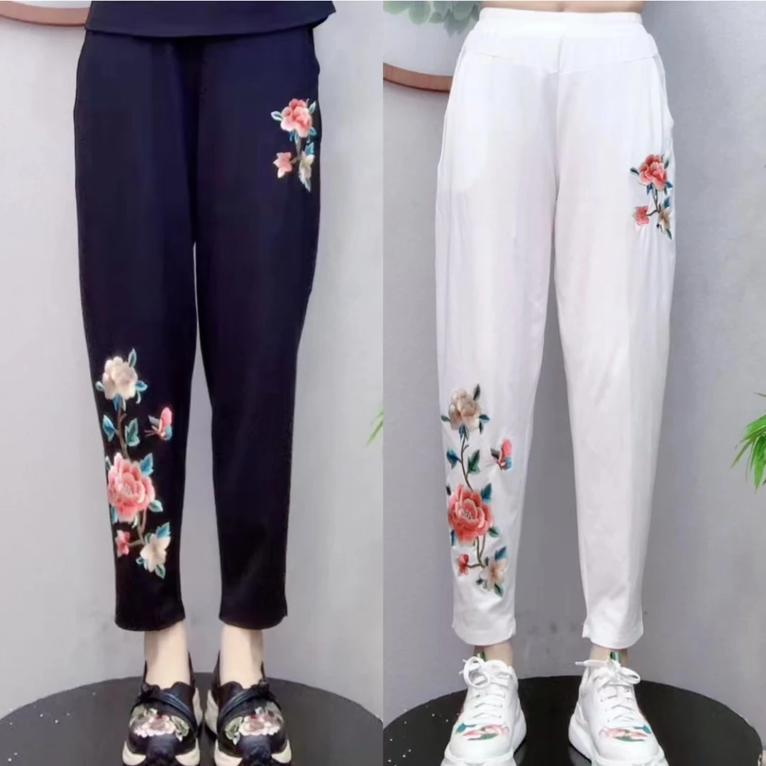 （裤长95左右）民族风薄裤九分刺绣女款休闲裤028