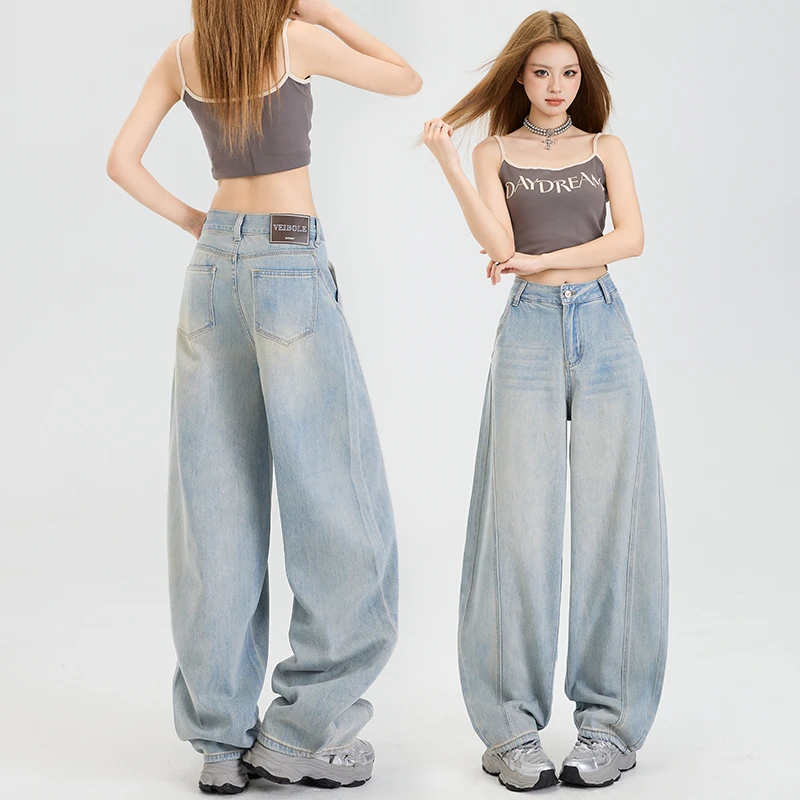 浅色弯刀阔腿牛仔裤女秋装爆款2025新款痞帅炸街显瘦宽松镰刀裤子