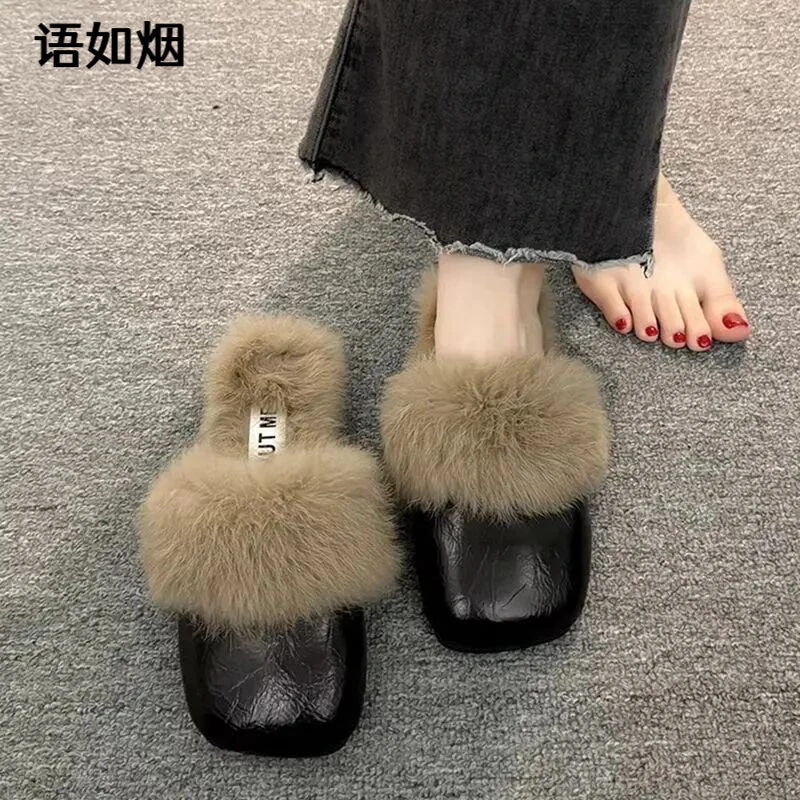 法式绝美包头秋冬毛毛拖鞋加绒女外2024平底新款穆勒懒人爆款外出
