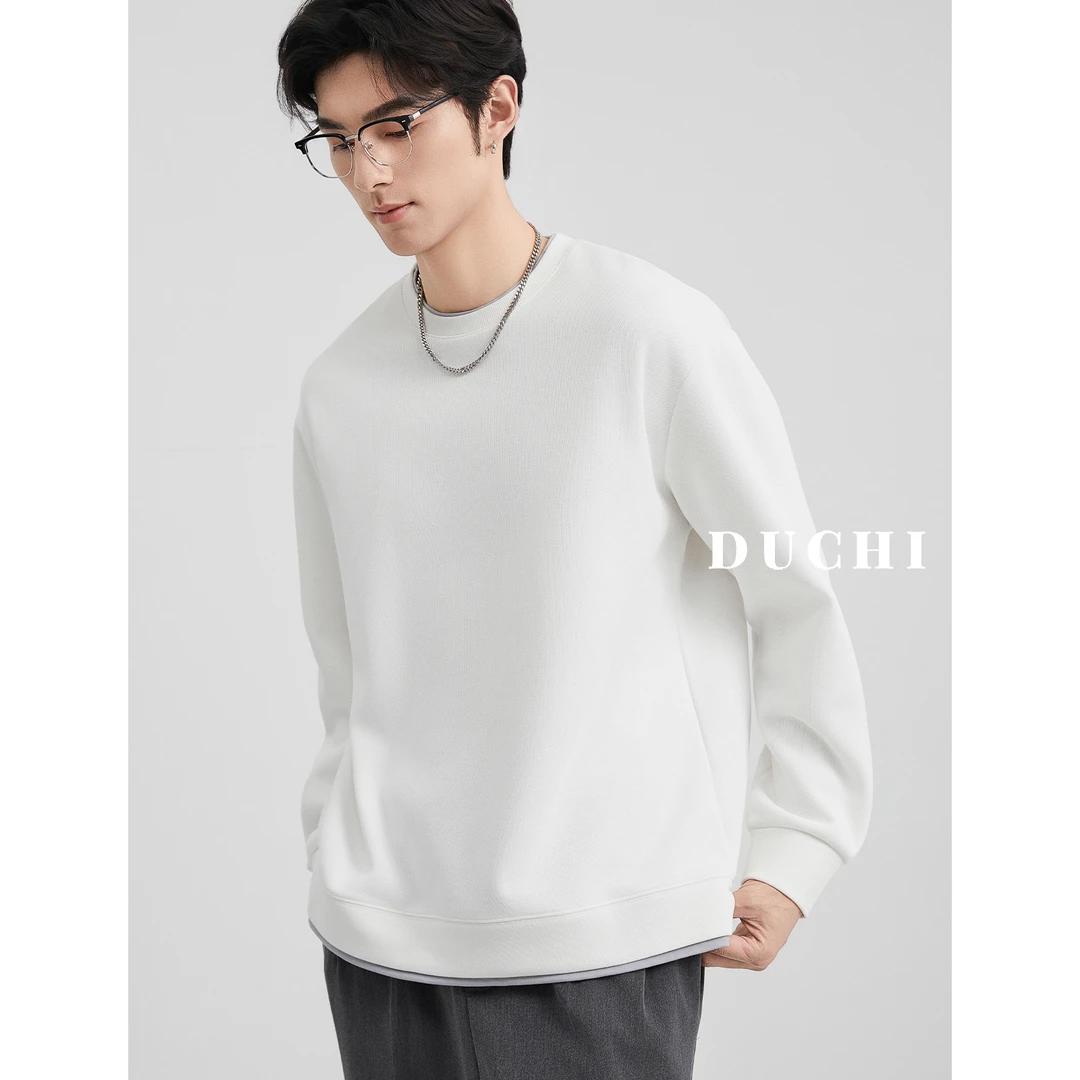 独驰DUCHI假两件圆领卫衣男春秋季25新款美式高级休闲宽松打底衫