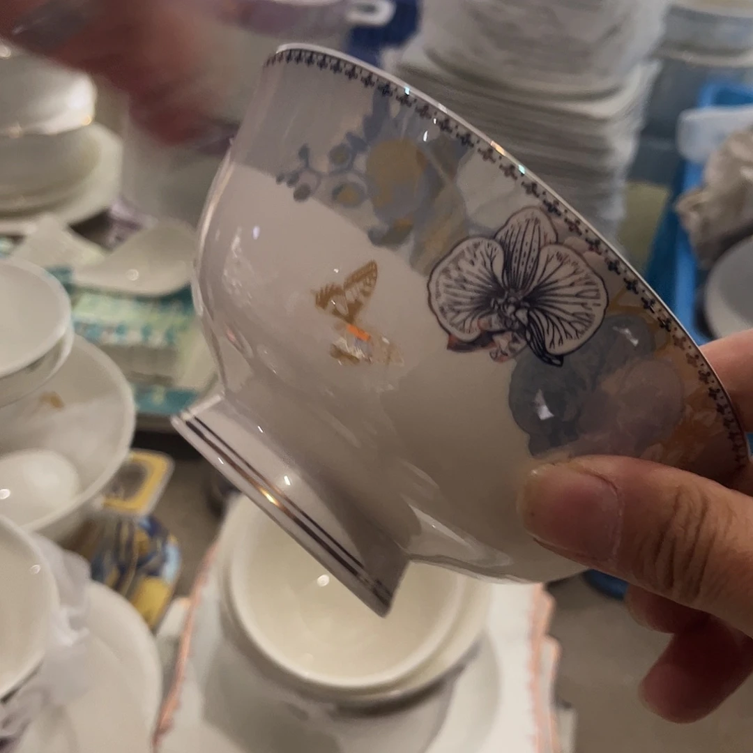 瓷片蓝五碟面碗四个六寸