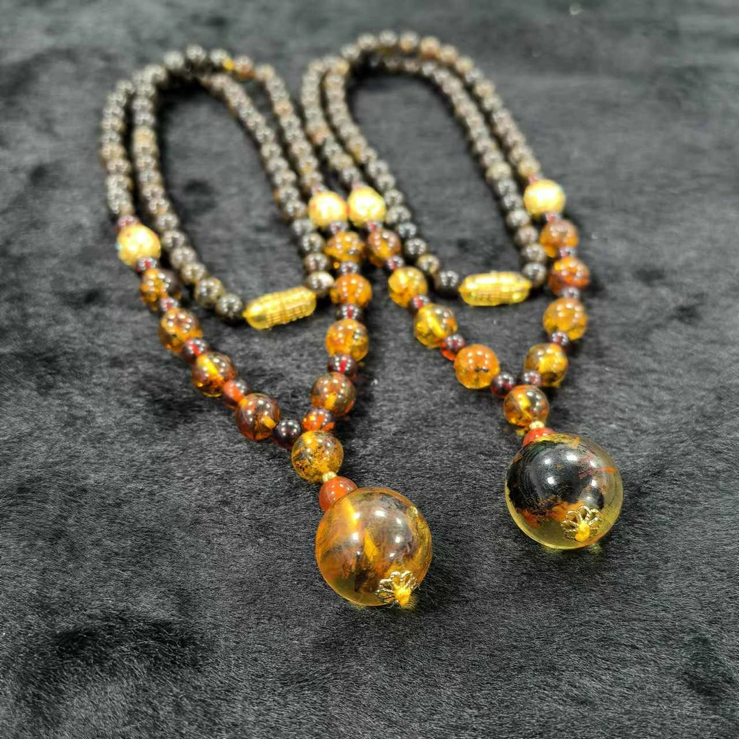 M2626【福嘟嘟】琥珀金翳虫草珀项链-送礼佳品-多样性只发一件