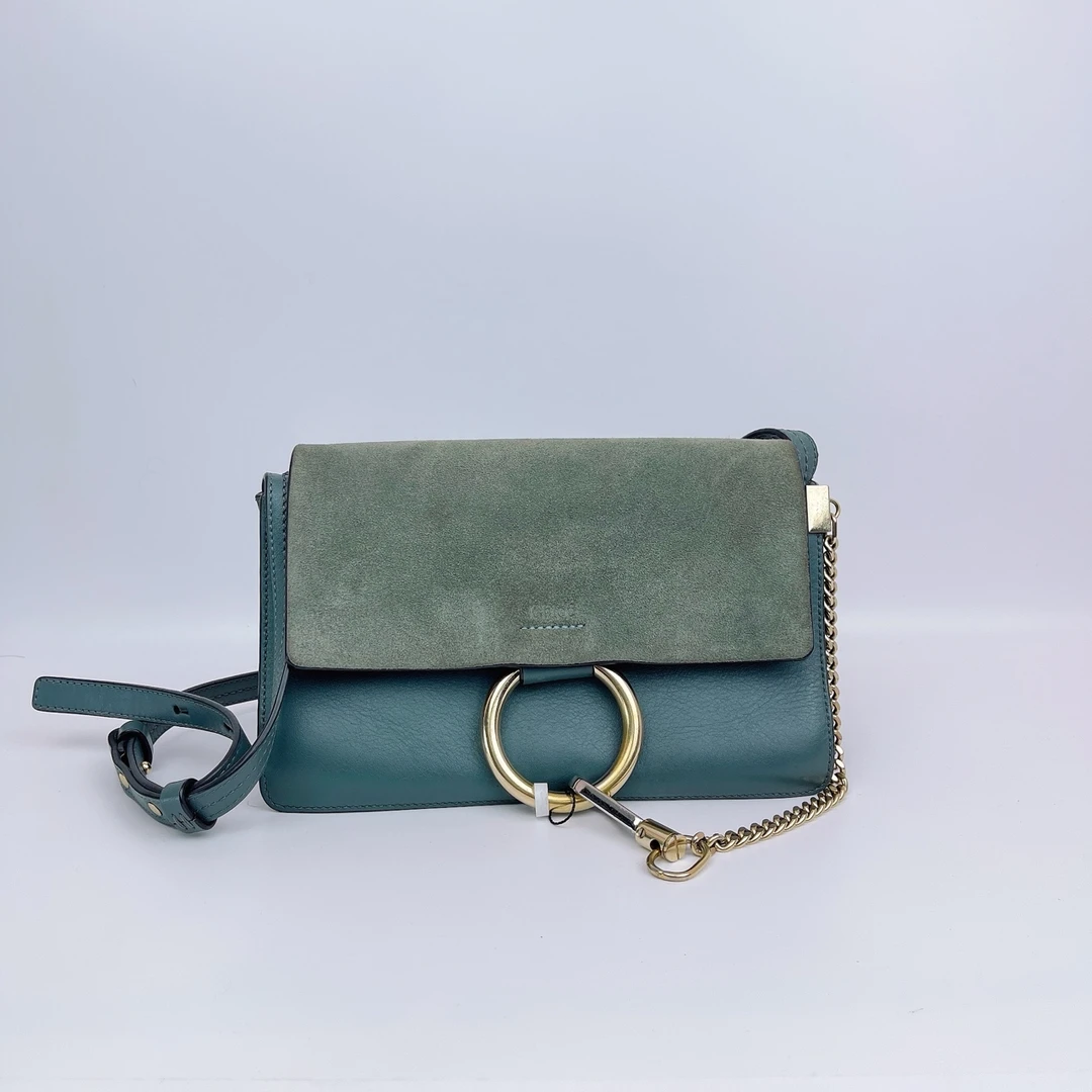 95新 Chloe/蔻依 克洛伊 蓝色牛皮斜挎包 底长23.5 B601