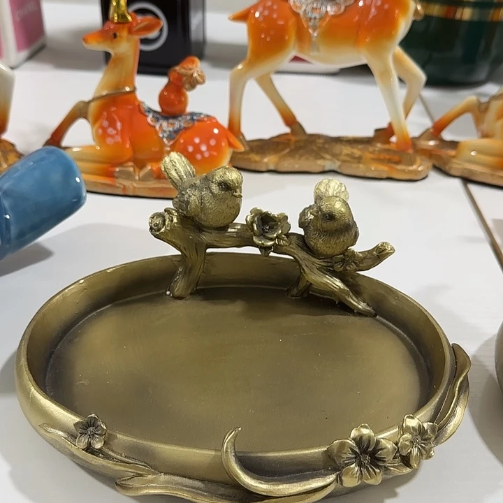 树脂金色小鸟托盘