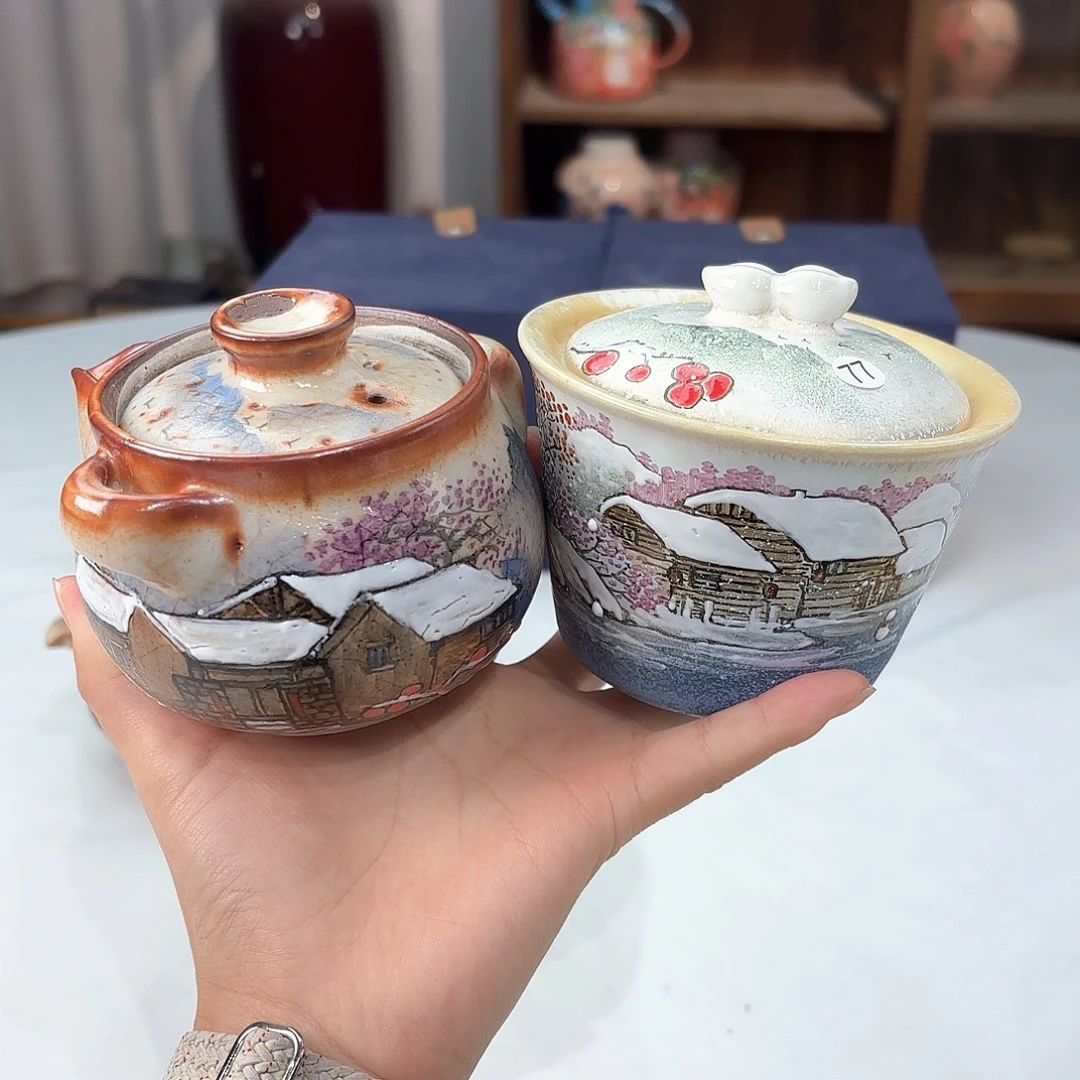 懒***.景德镇手绘高温釉下彩陶瓷茶具