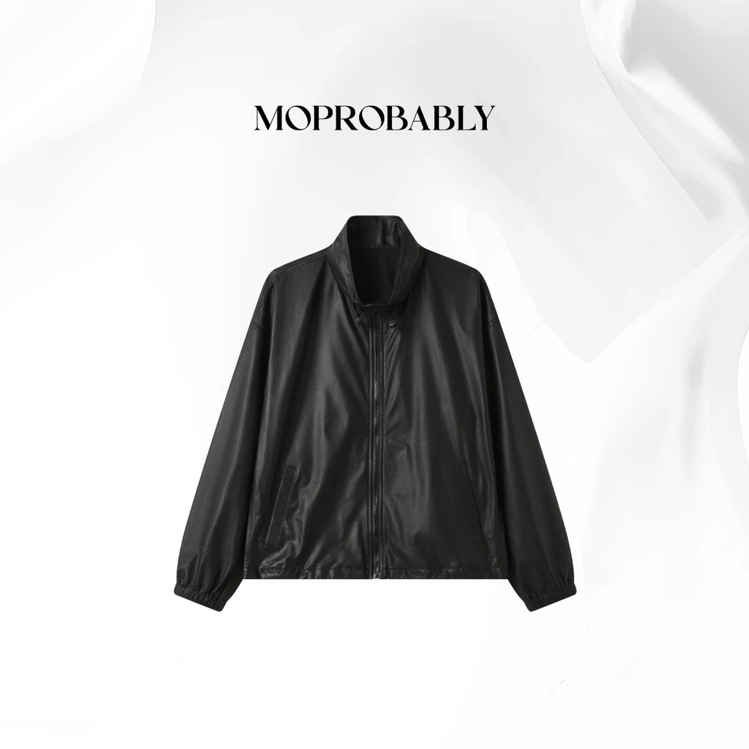 Moprobably贝贝「律调」"羊皮革"气质真皮夹克皮衣外套B5382014