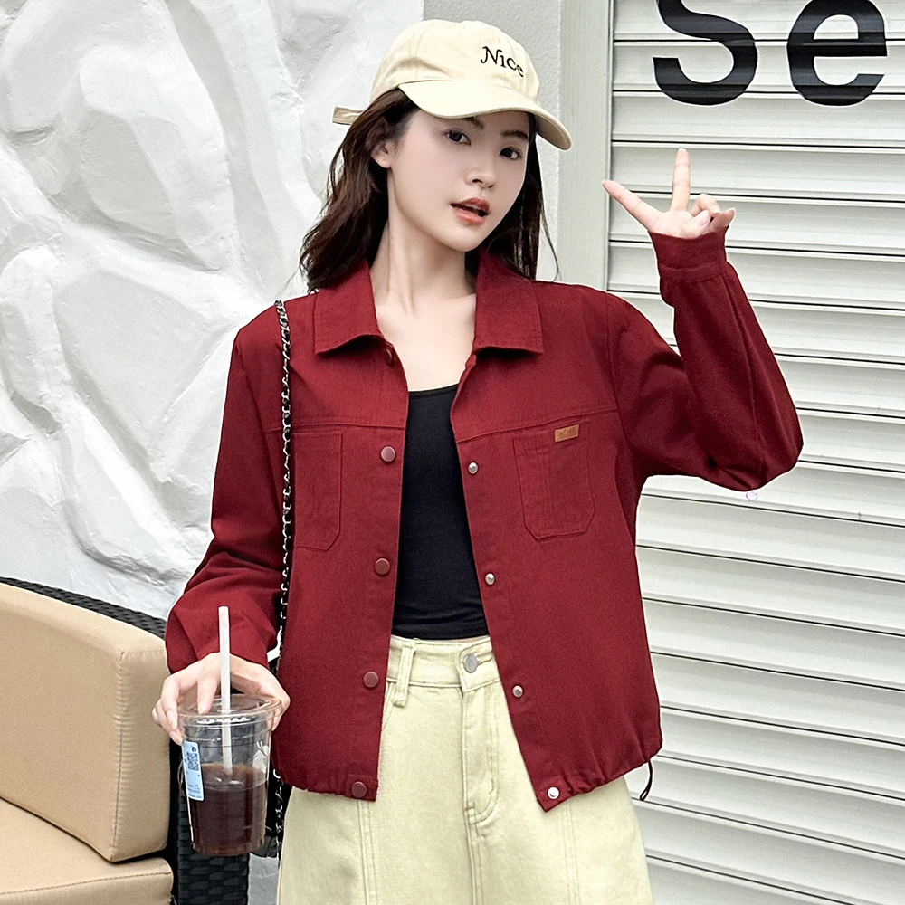 时尚长袖牛仔外套女2025秋季新款宽松小个子大码纯色休闲短外套