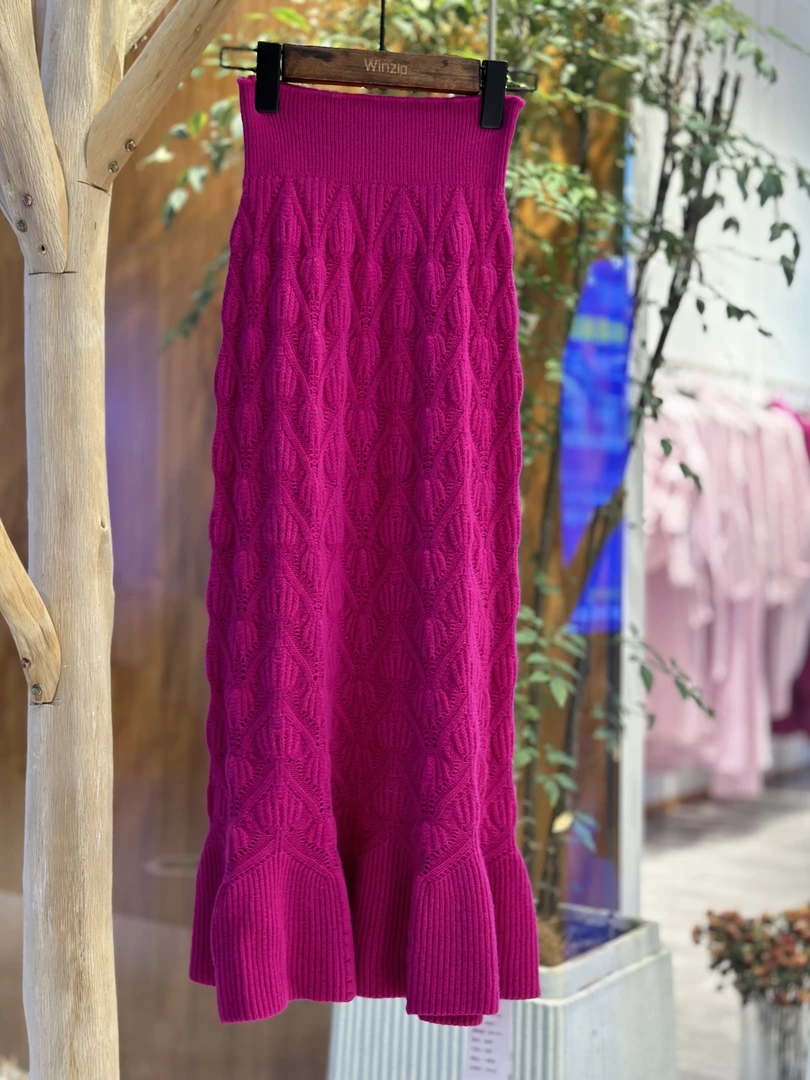 100%澳毛秋冬季时尚复古针织包臀鱼尾半裙96087