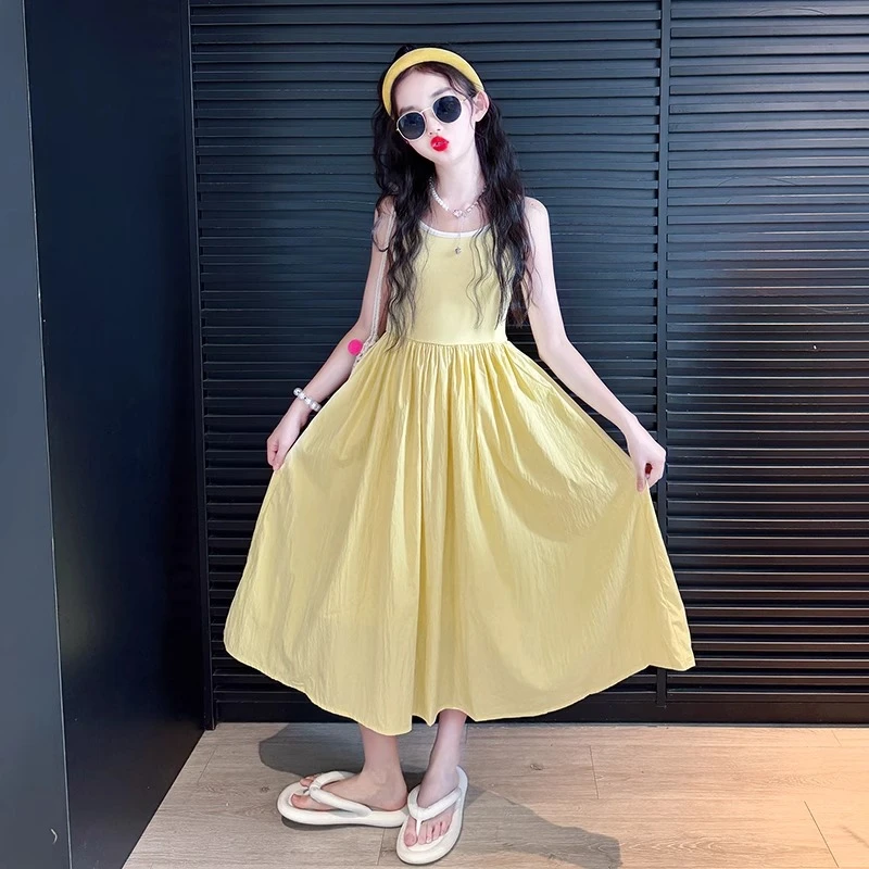 女童吊带连衣裙夏2025新款女大童夏季度假沙滩裙儿童多巴胺小洋裙