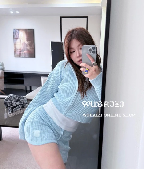 WUBAIZI Baby蓝！订织定染 比弗利老钱松弛天花板针织套装