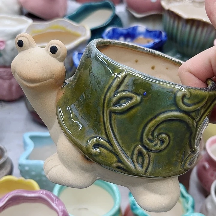 多肉绿植陶瓷花盆9.9包邮，有孔