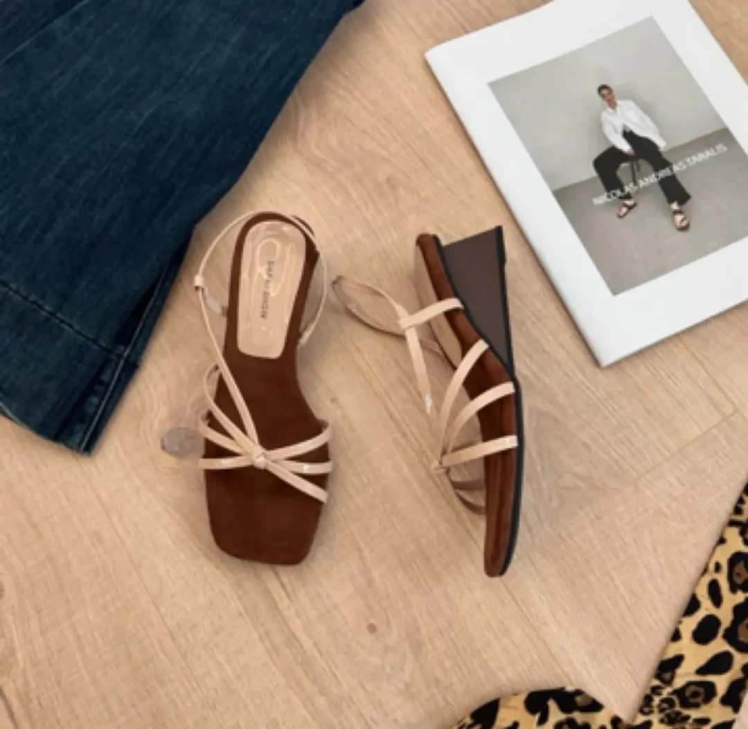 绝美法式细带坡跟凉鞋女鞋夏季配裙高级感舒适