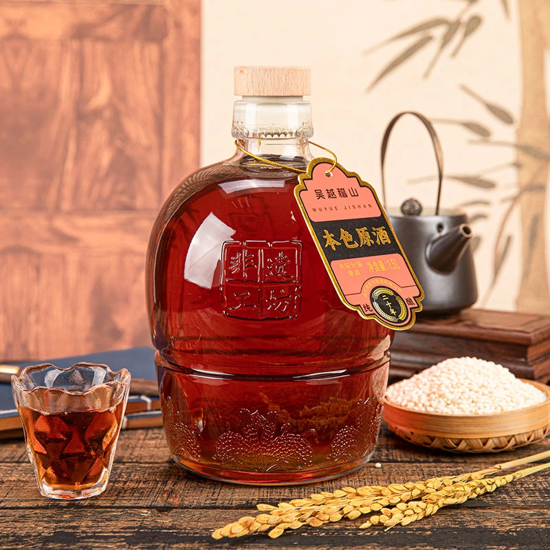 【吴越稽山】绍兴本色原酒 16度半甜型黄酒 玻璃坛装1.5L*1瓶