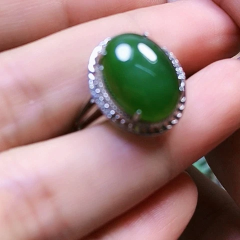 和田玉戒指银S925镶嵌