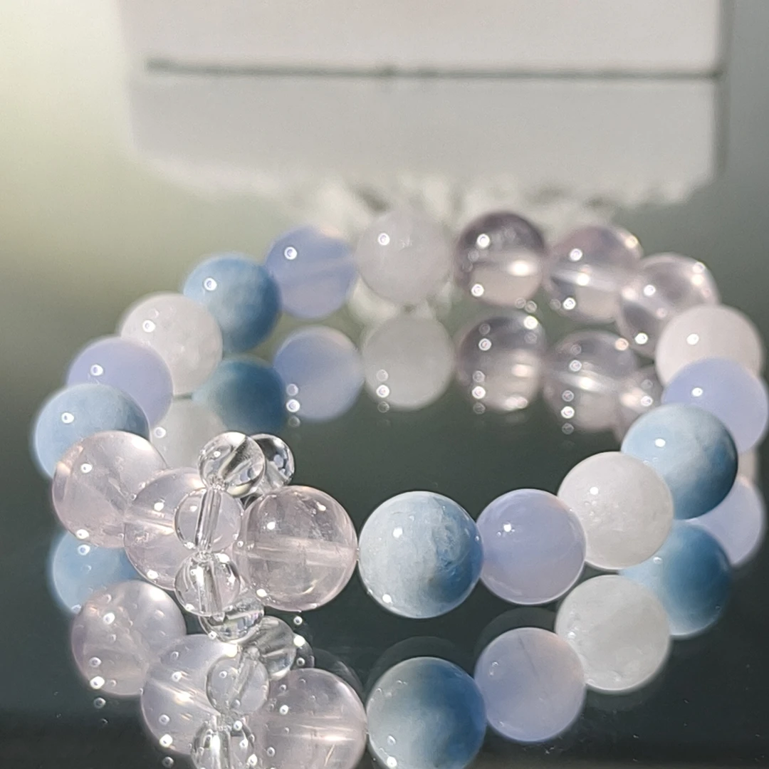 海蓝宝蓝纹玛瑙粉水晶设计款 10mm 多样性发一