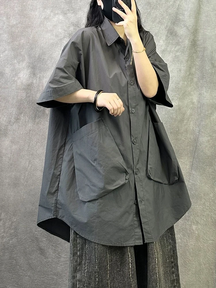 常规中袖简约通勤夏季中长款衬衫衬衣设计感上衣韩版工装纯色