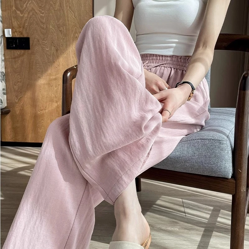 抗皱天丝亚麻裤子女夏季薄款2025新款莱赛尔垂坠感高端棉麻阔腿裤