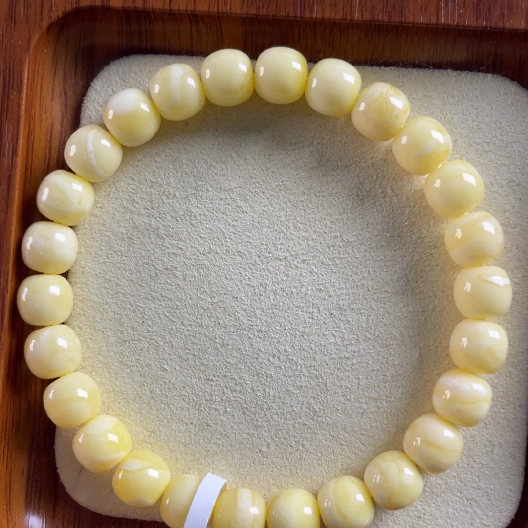 琥珀未镶嵌手链8mm糯白满了少纹