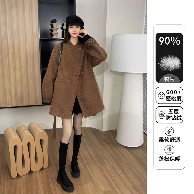 冬日厚呢子甜妹小个子高级设计感圈圈绒短款大衣女【N493】