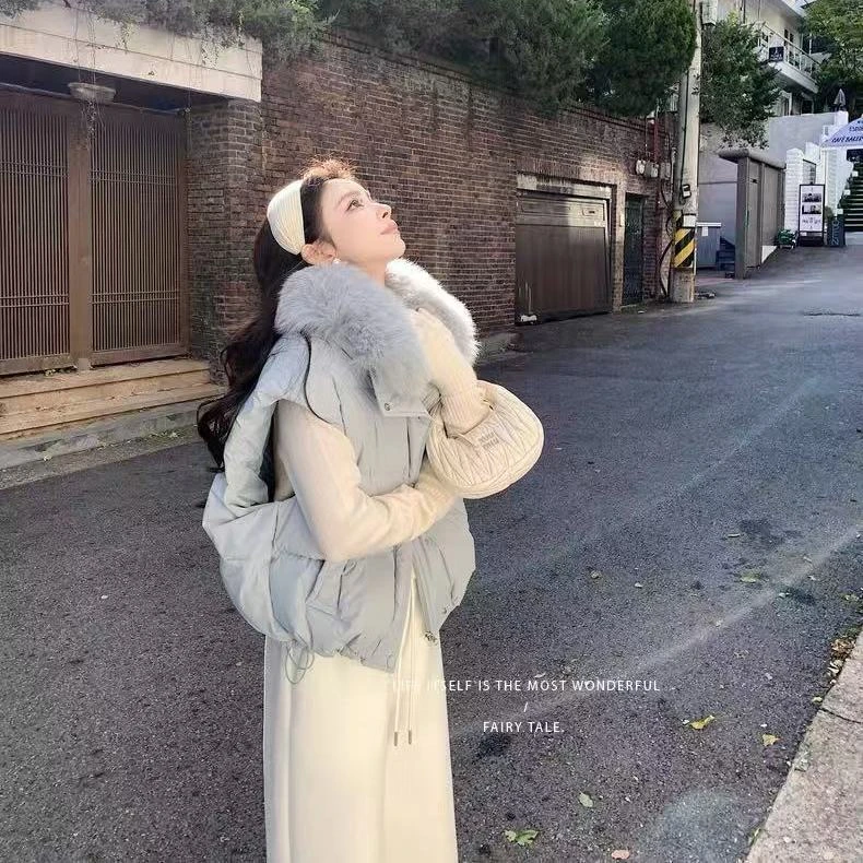 网红风糖果色棉马甲女2025新款加厚宽松短款背心外套学院风