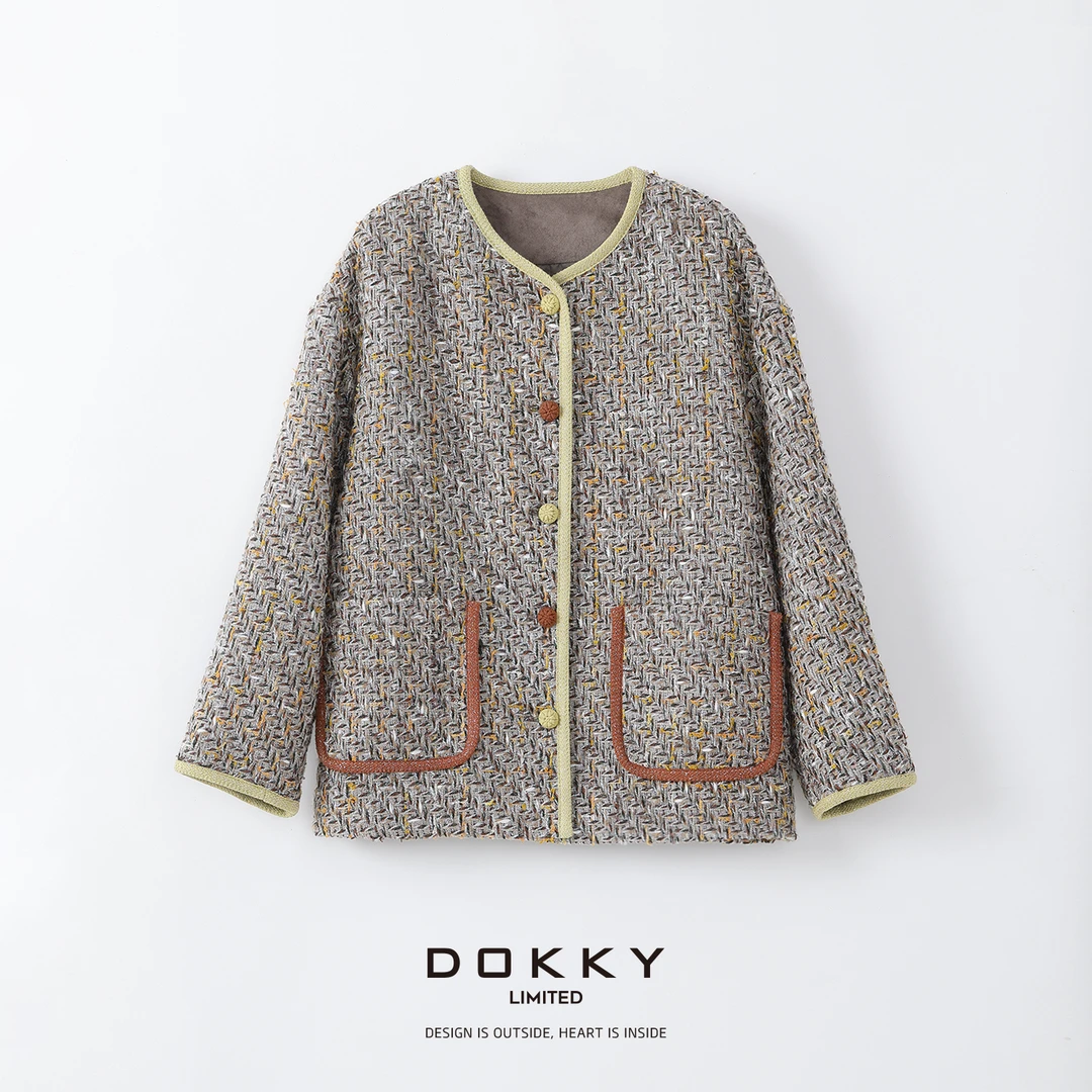 Dokky「鎏彩奢金」定纺细闪粗花呢.法式小香风外套D0293