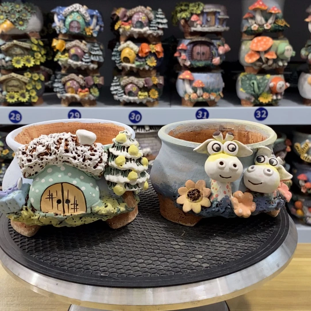 红陶?***比白狐粗陶手捏花盆