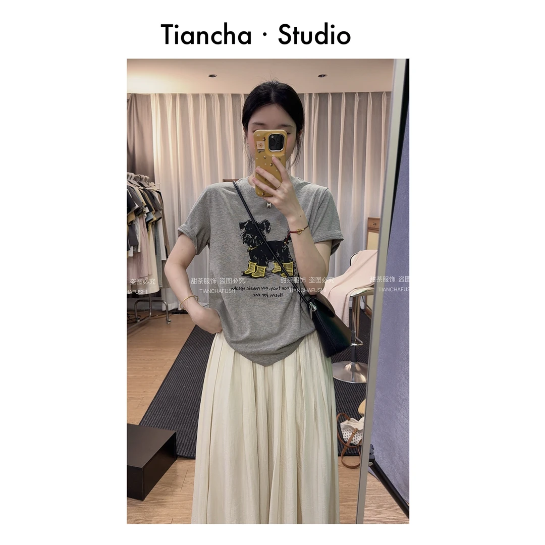 sweet c【黄靴小狗】M425#夏季新款T恤正肩东大门韩系宽松时尚百搭