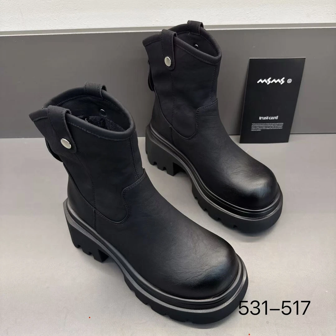 玛莎玛索秋冬新款加绒531-517时尚百搭休闲二棉烟筒靴圆头女鞋
