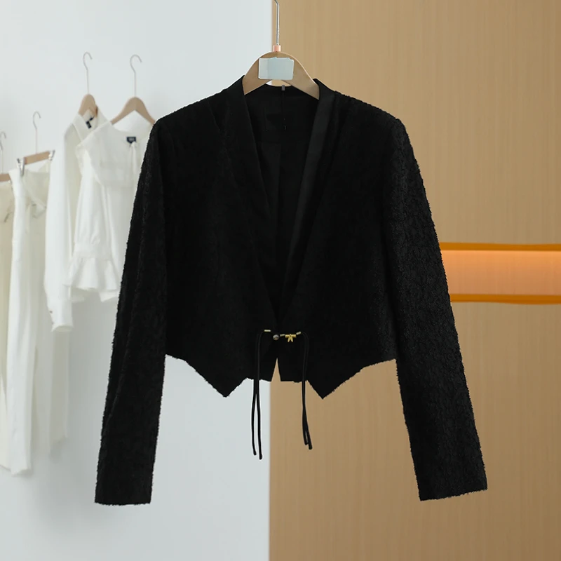 【唐长老自营】货号49628女装通勤设计感春秋黑色新款短外套L斯L